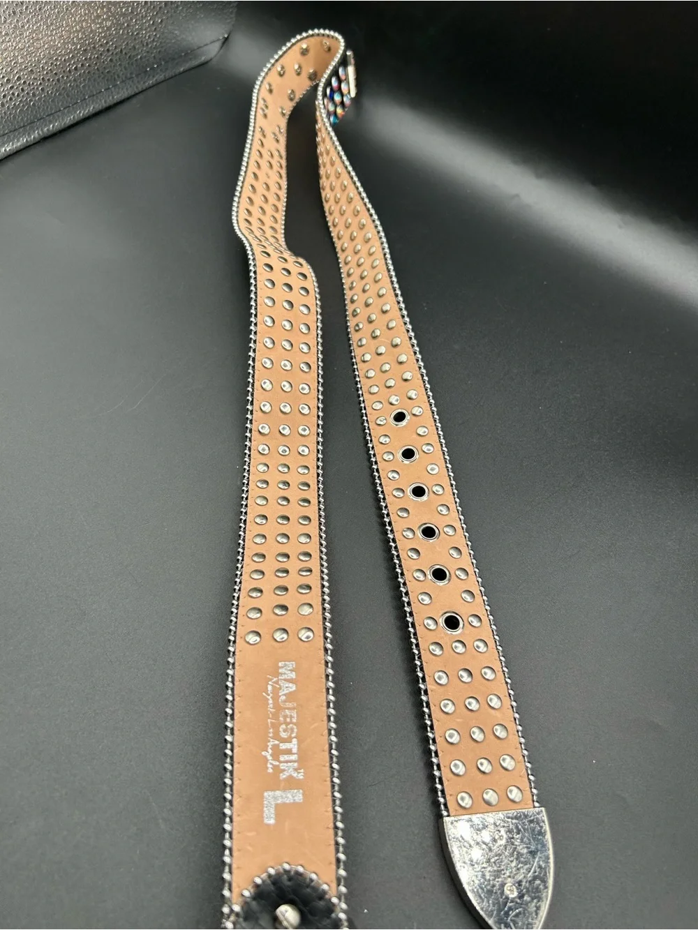 MAJESTIK  “Prodigy”  Leather Belt Colorful - Rhinestone . Size L